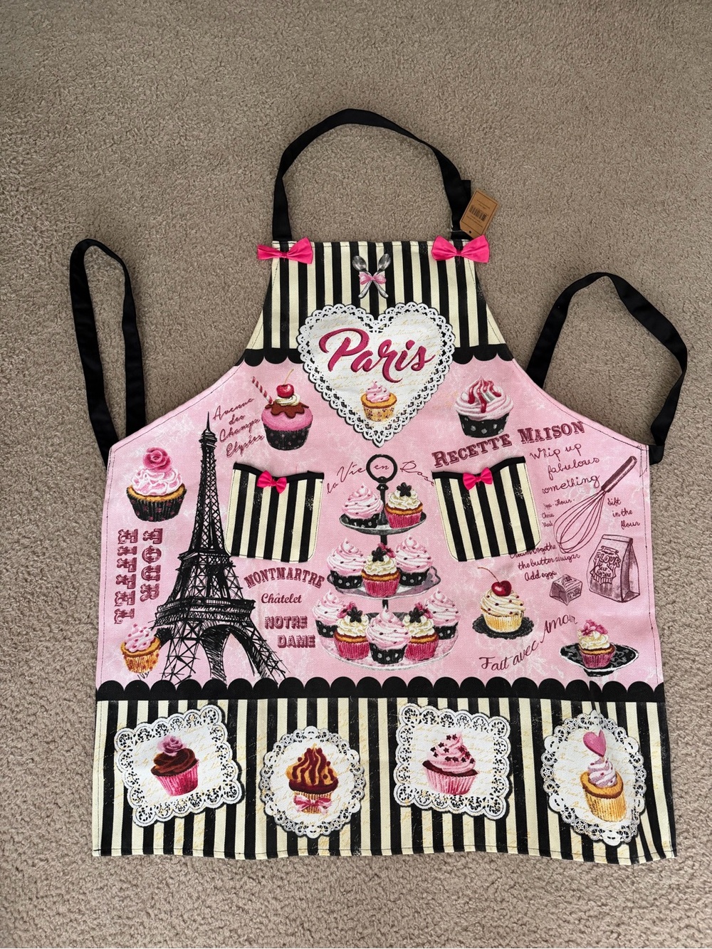 Paris Cupcake Apron with Pink & Black Design